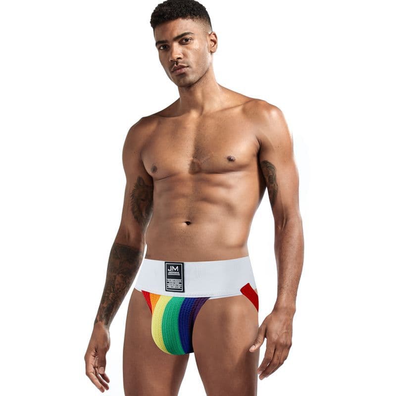 JOCKMAIL Rainbow Double Sexy Men's Underwear Wide Waistband Fitness Breathable Low Waist Mesh Sports Briefs