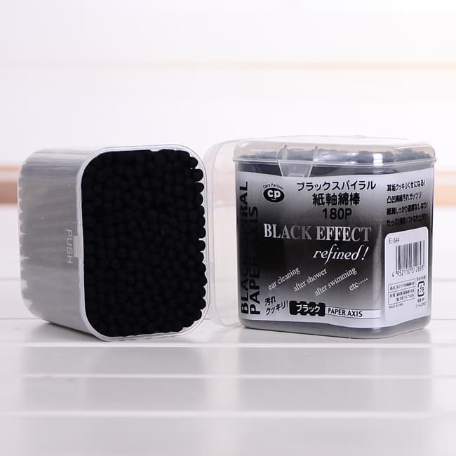 Japanese Import Black Cotton Swabs Double-ended 180 pcs Boxed Ear Picking Swabs Spiral Gourd Head Makeup Home Cotton Swabs