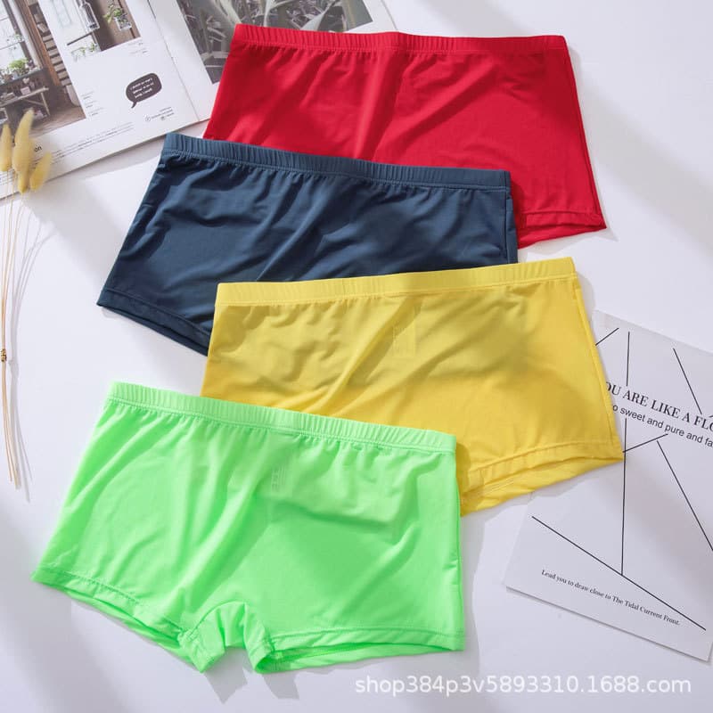 Men's Ice Silk Boxer Shorts Ultra-Thin Transparent Low Waist Quick Dry Breathable Solid Color Sexy Four Corner Underwear