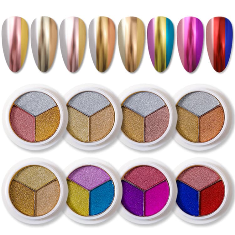 Nail Solid Powder, Three-Color Solid Mirror Powder, Internet Celebrity Aurora Powder Titanium Gold Powder Mirror Silver Glitter Powder