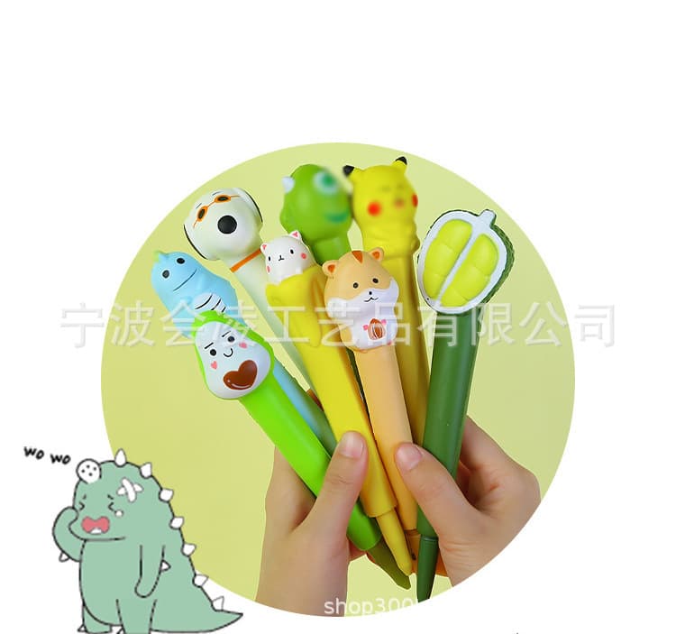 New Cute Slow Rebound Pen Creative Decompression Vent Pen Avocado Hamster Soft Squishy Gel Pen