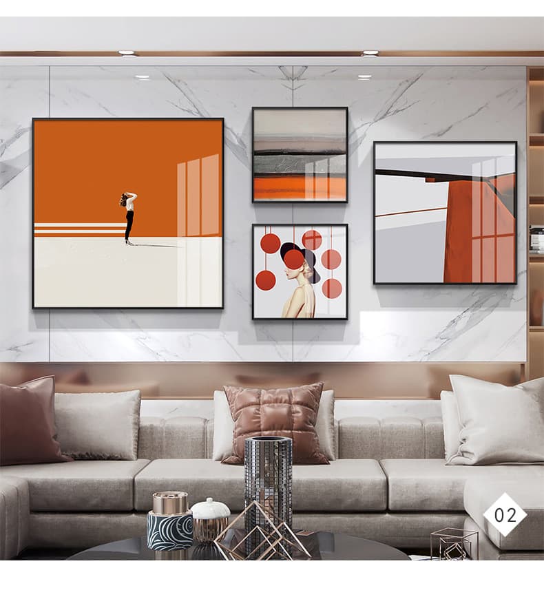 Modern light luxury orange living room decoration painting Nordic personality character combination bedroom hanging painting creative clothing store mural