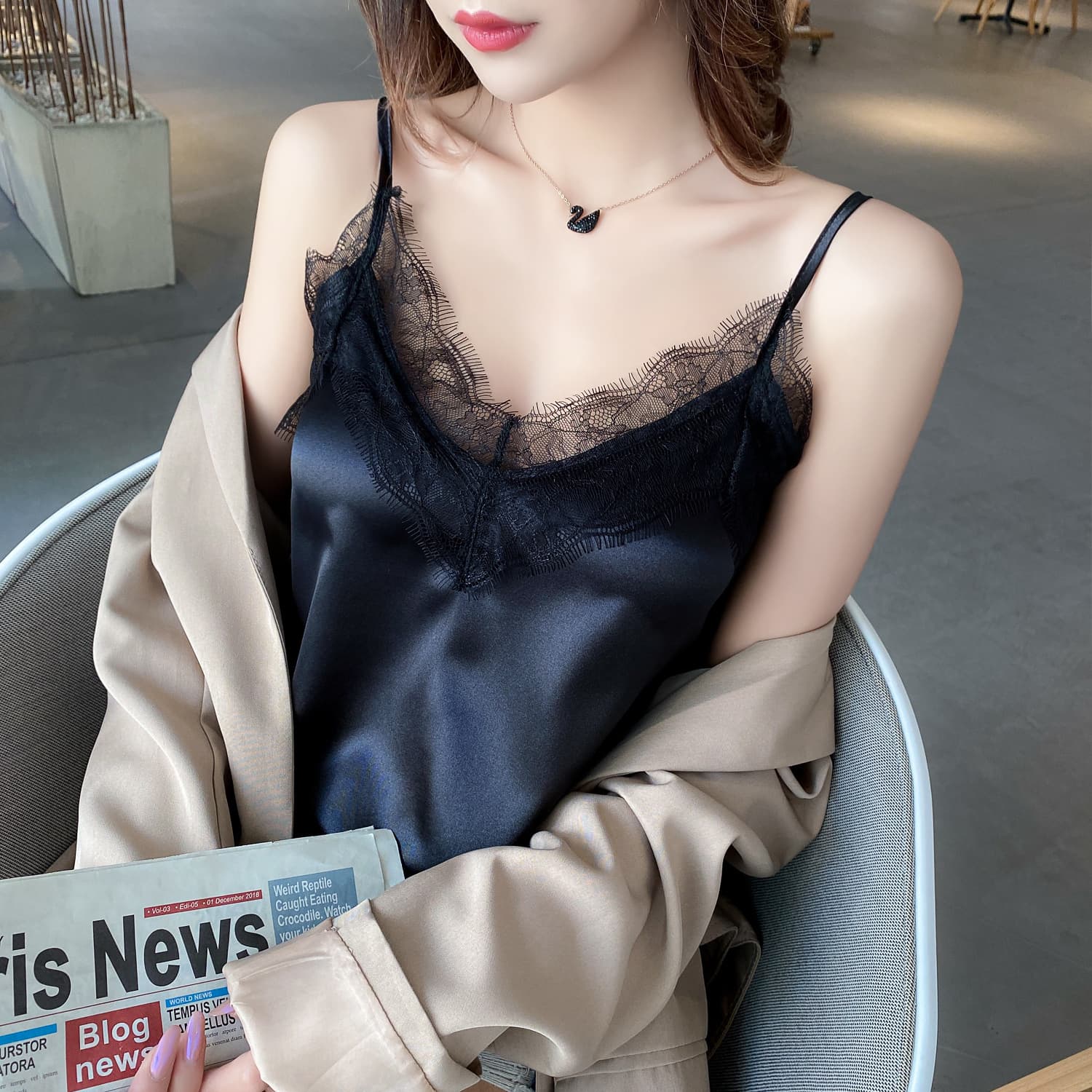 Real Shot Silk-like Camisole Women's Sexy Top Summer Loose Sleeveless Undershirt Vest Trendy Inner Layer
