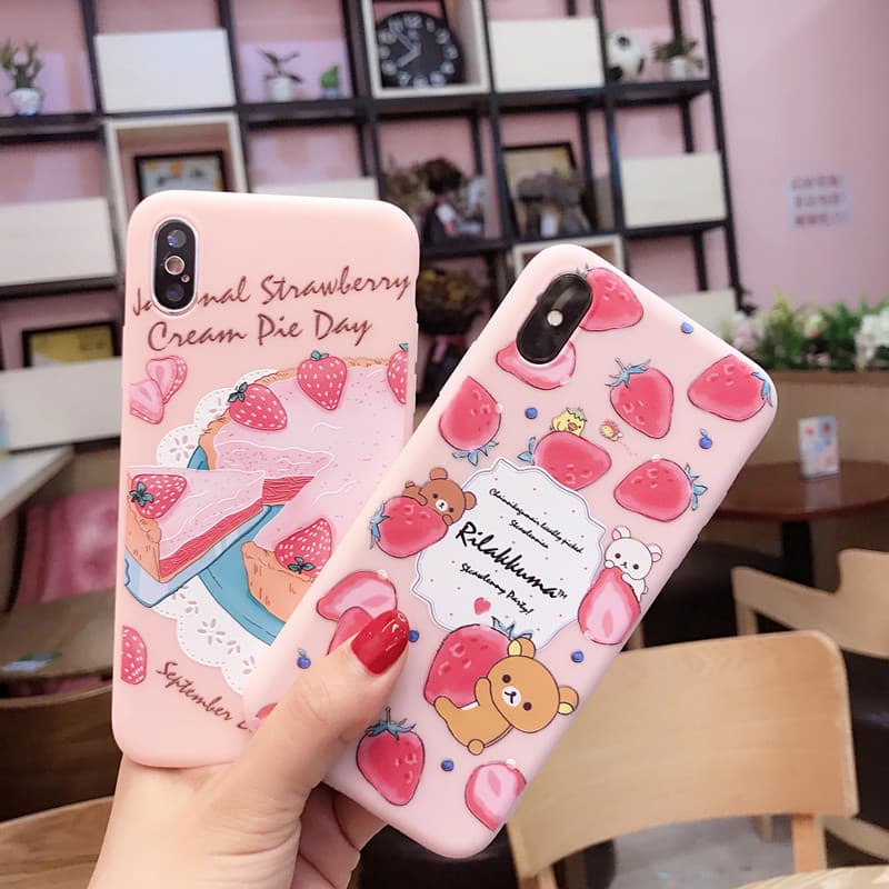 Apple 13 Phone Case 14 Pink Girl Heart Strawberry Cake for iPhone 8 Plus Protective Cover 11 Women