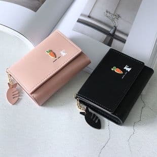 2021 New Japanese Korean Cute Small Animal Girls Fresh Tri-fold Short Wallet Simple Student Small Wallet Purse