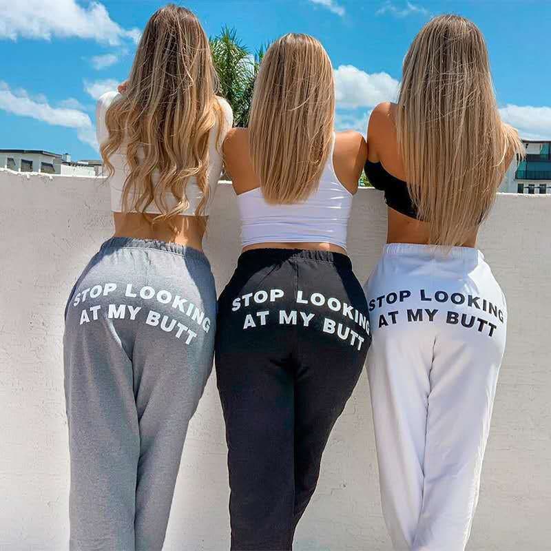 Spring Autumn New Casual Pants Men Women stop looking at my dick Letter Print Sweatpants Straight-Leg Pants