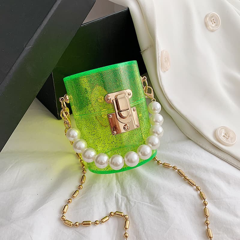 Fashion mini bag 2020 summer new lock clasp women's bag, pearl handle PVC colorful shoulder crossbody bag
