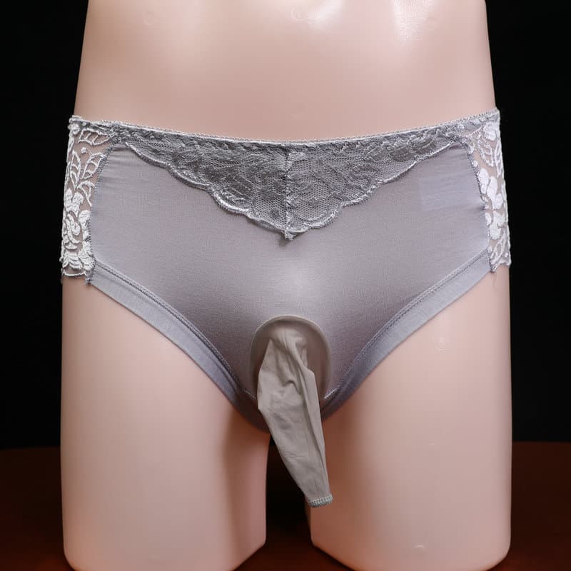 Men's lace panties with penis sleeve, sexy stockings, ultra-thin and breathable summer transparent briefs
