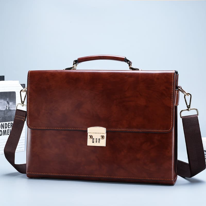 Cross-border men's business briefcase with combination lock, retro office laptop bag, shoulder bag/crossbody bag.