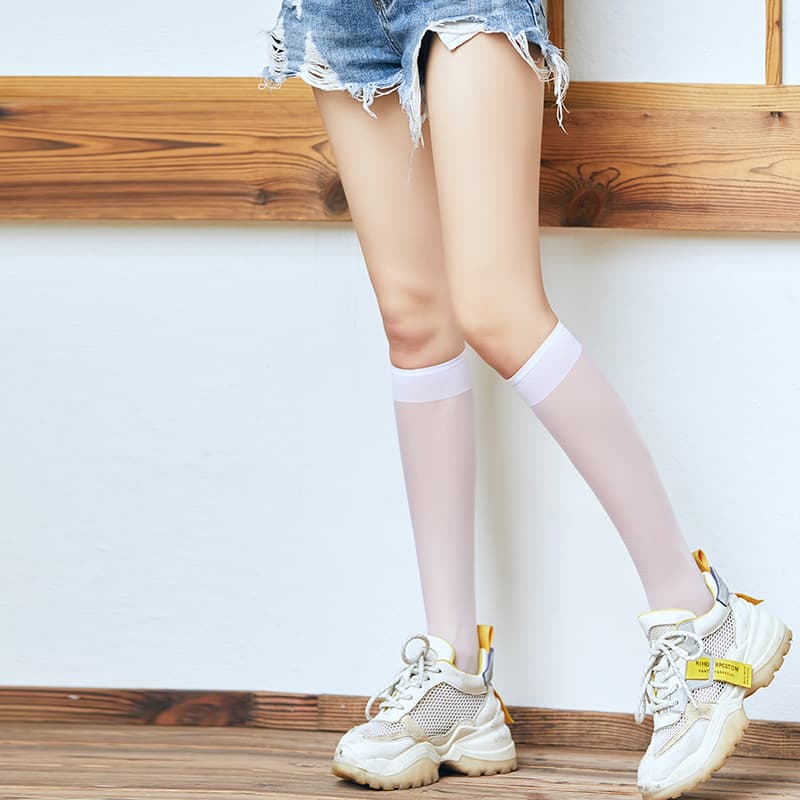 Core Silk Thin Calf Socks Japanese Style White Skin Tone Mid-Calf Stockings Japanese JK Lolita Calf Socks In Stock