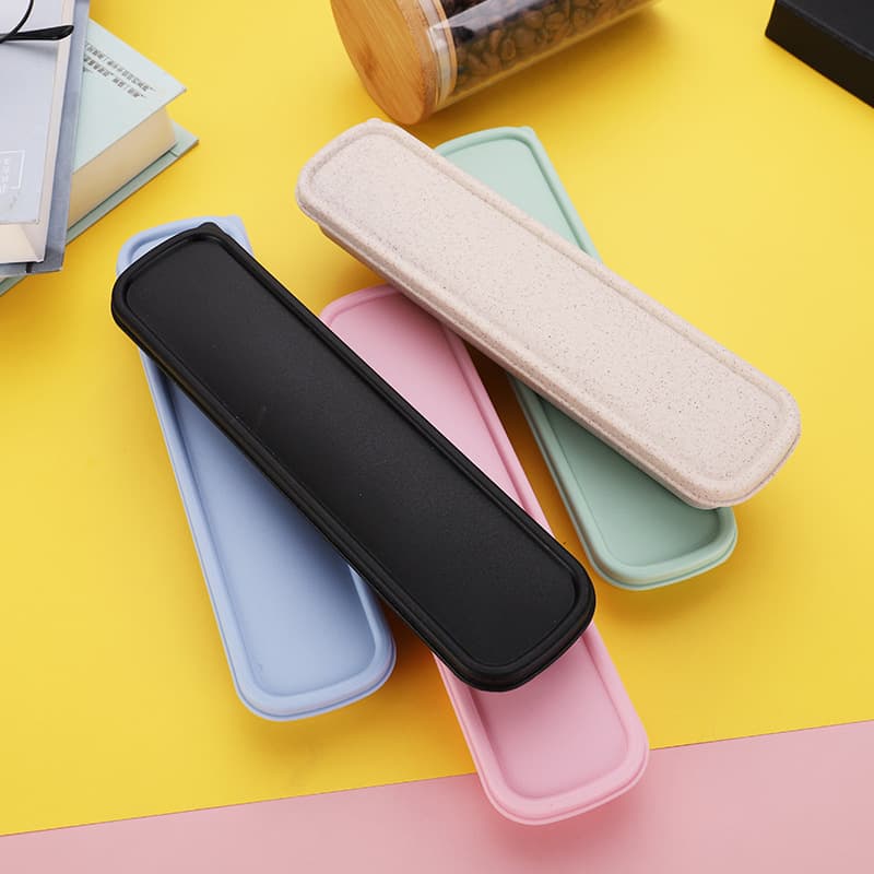 Portable Utensil Case, Straw Storage Box, Wheat Straw Spoon Fork Chopsticks Plastic PP Cutlery Box with Customizable Logo Printing