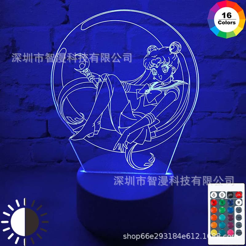 Cross-border hot sale Sailor Moon 3D Anime Night Light Girls Bedroom Decoration Creative Gift Bedside Lamp Table Lamp