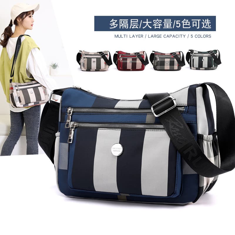 Factory wholesale new fashionable nylon plaid shoulder/crossbody bag for women, trendy mom work backpack