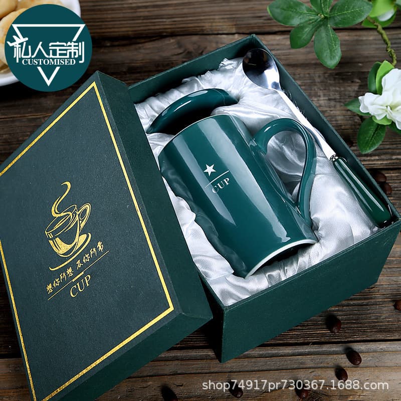 Ceramic Mug Coffee Cup Nordic Water Cup with Lid and Spoon Custom LOGO Company Annual Meeting Gift Cup Advertising Cup