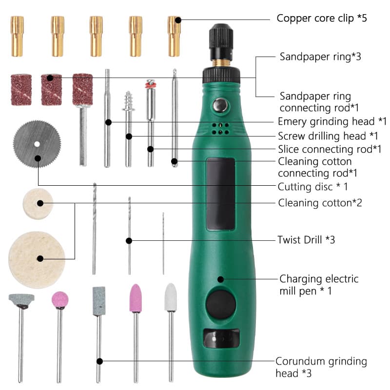 3.6V/3.7V Wireless Multi-Function Rotary Tool Kit 2.3mm Drill Rechargeable Mini USB Drill with LED