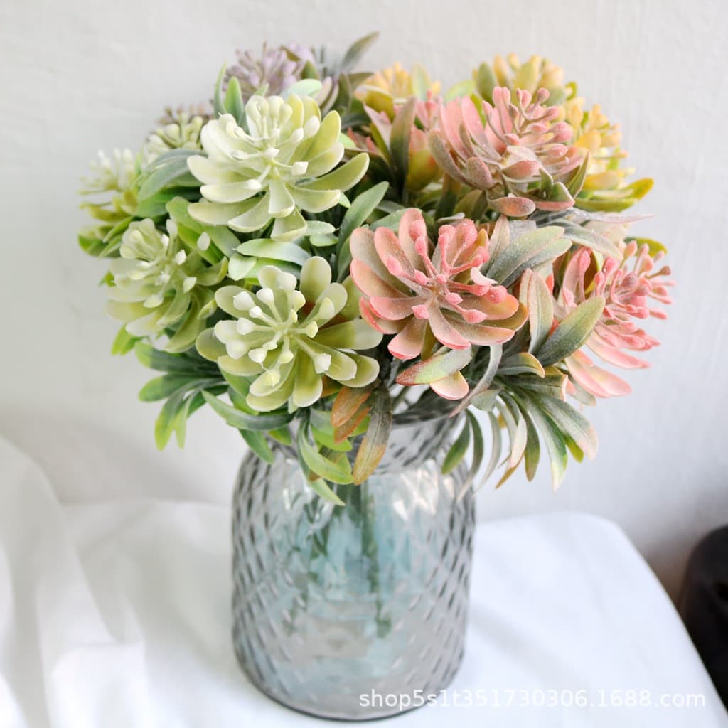 Simulated Flocked Lohan Grass Eucalyptus Plant Wedding Celebration Decorative Accessories Plastic Flowers