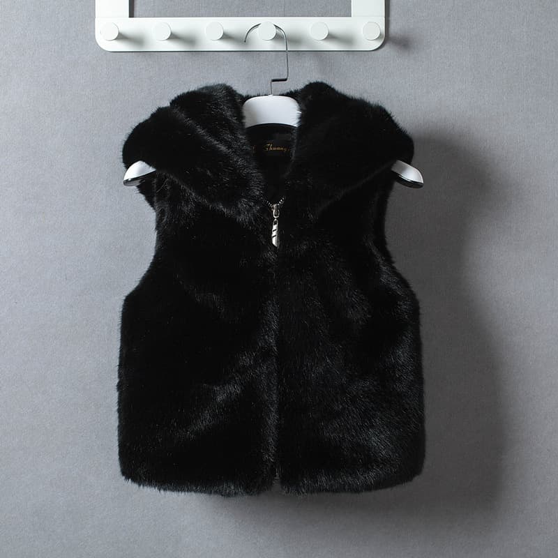 Autumn Winter Kids Vest Korean Style Boys Girls Hooded Faux Fur Coat Baby Knit Sweater Vest Cardigan