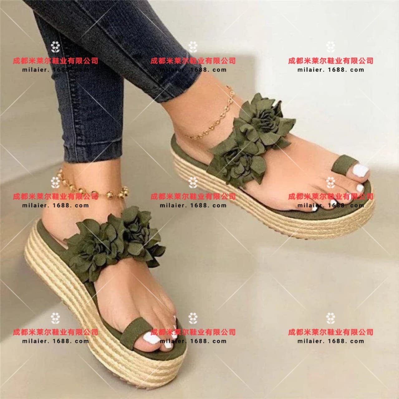 New Export 2020 Summer Bohemian Floral Women's Sandals Woven Wedge Plus Size Shoes