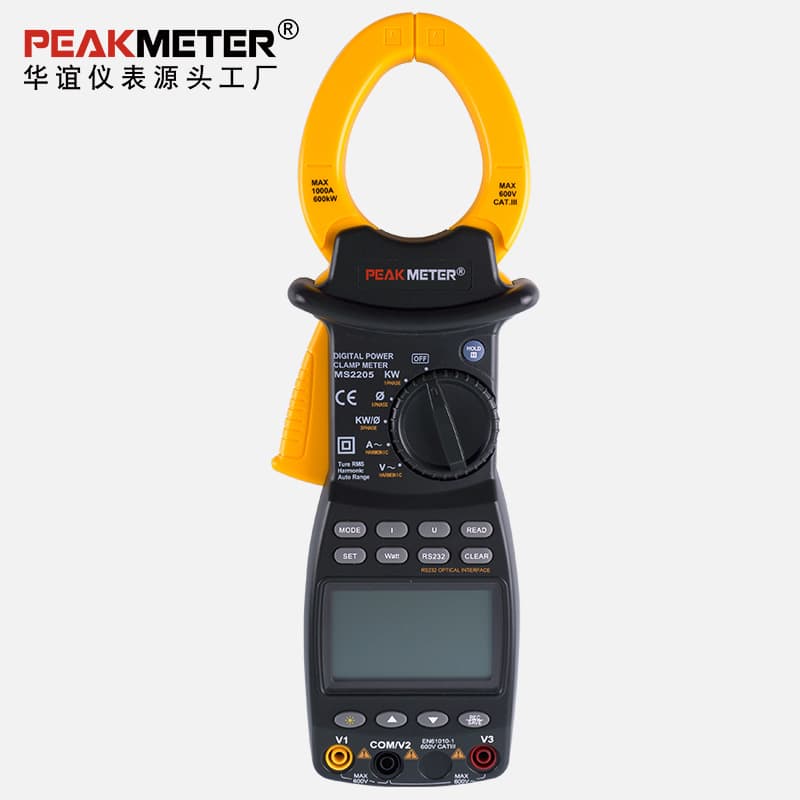 Huayi PEAKMETER Digital Clamp Power Meter MS2205, Multifunction Three-Phase Harmonic Active/Reactive/Apparent Power