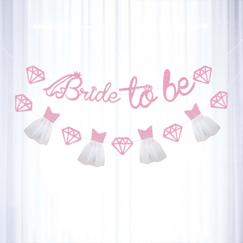 Wedding Bridal Party Decoration Diamond Bride to Be Banner Flag Insert Diamond Princess Dress Glitter Pull String