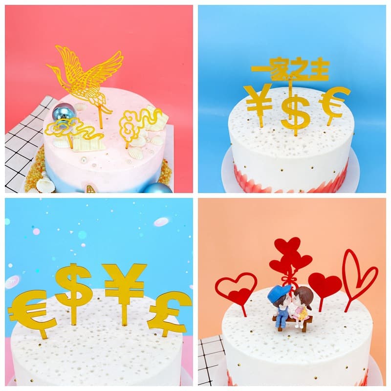 Chinese-style crane and cloud acrylic cake toppers for longevity celebrations, elder birthday insert cards.