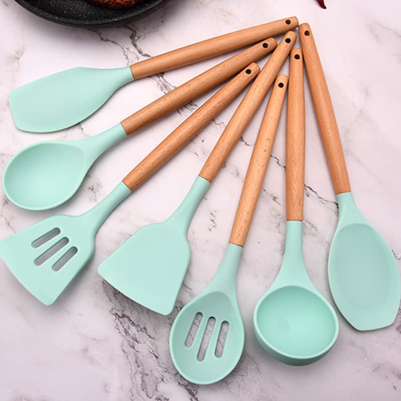 Kitchen Utensils Wooden Handle Silicone Cookware 11-Piece Set Non-Stick Silicone Cooking Spoon Spatula Set Kitchen Set