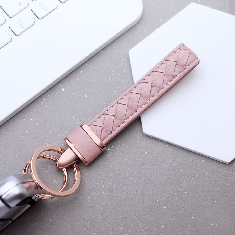 Cute Pink Faux Lambskin Car Keychain Pendant - Creative Woven Unisex Couple Keyring Loop