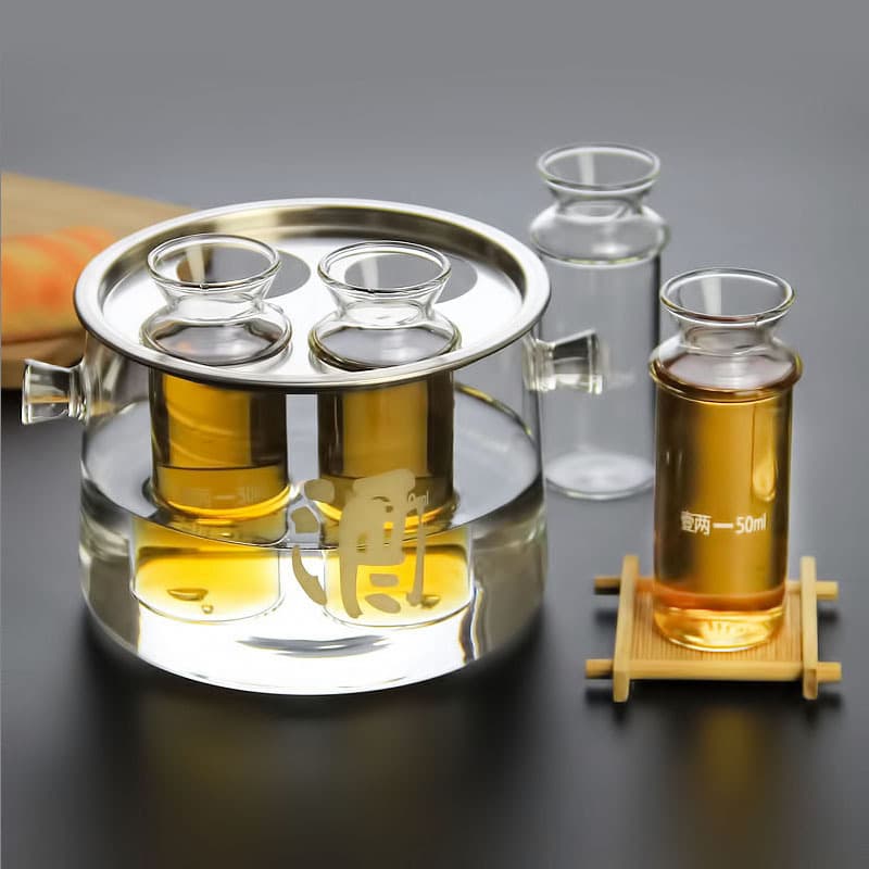 Glass Huangjiu Warmer, Japanese-style Heated Sake Pot, Vintage Heatable Wine Warmer for Half-Jin (approx. 250g) Baijiu, Home Use