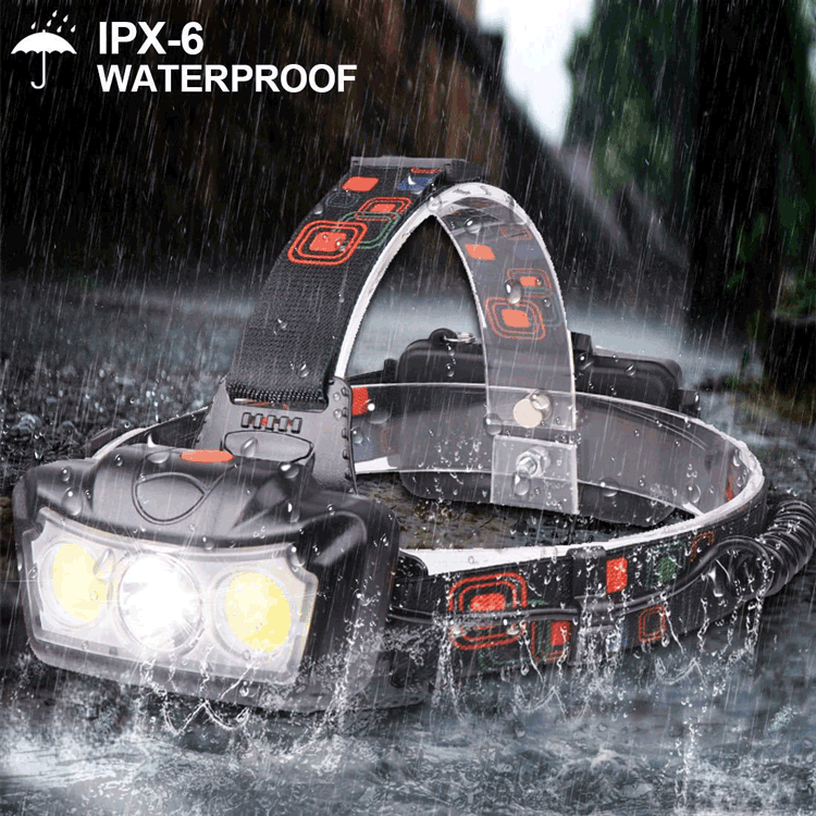 Cross-border New XML T6 + COB LED Strong Light 3-Head Flashlight DC Direct Charging 2 18650 Aluminum Alloy Fishing Lamp