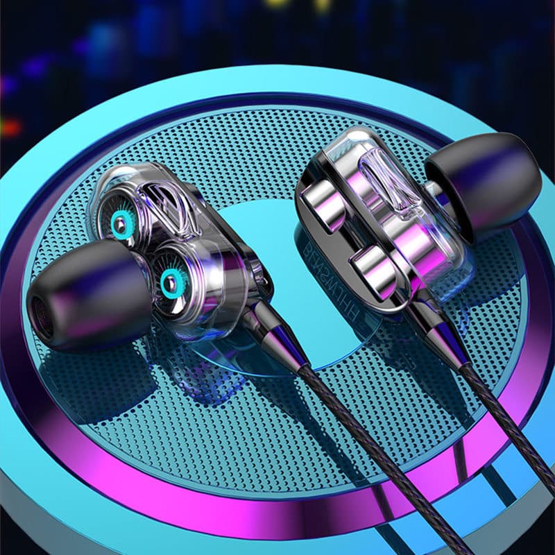 Cross-border new in-ear headphones, popular custom mold, dual dynamic driver with dual speakers, smartphone headset with inline remote control for tuning.