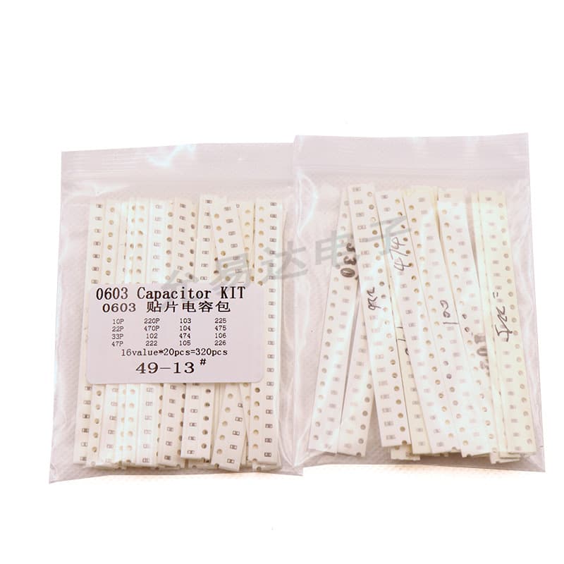 0603 patch capacitor component kit, sample kit, 16 common types 20 pieces each total 320 pieces, 10P-22UF