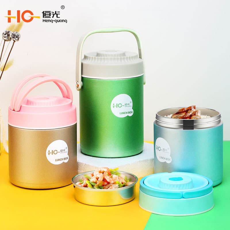 Hengguang 304 Stainless Steel Extra-Long Insulated Lunch Box, Cross-border Russian Vacuum Thermal Container, Student Multi-Layer Food Bucket