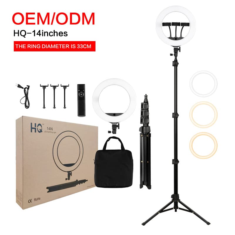 HQ-14-inch Ring Light with Remote, LED Soft Eye-Friendly Foldable Phone Stand Live Fill Light with USB