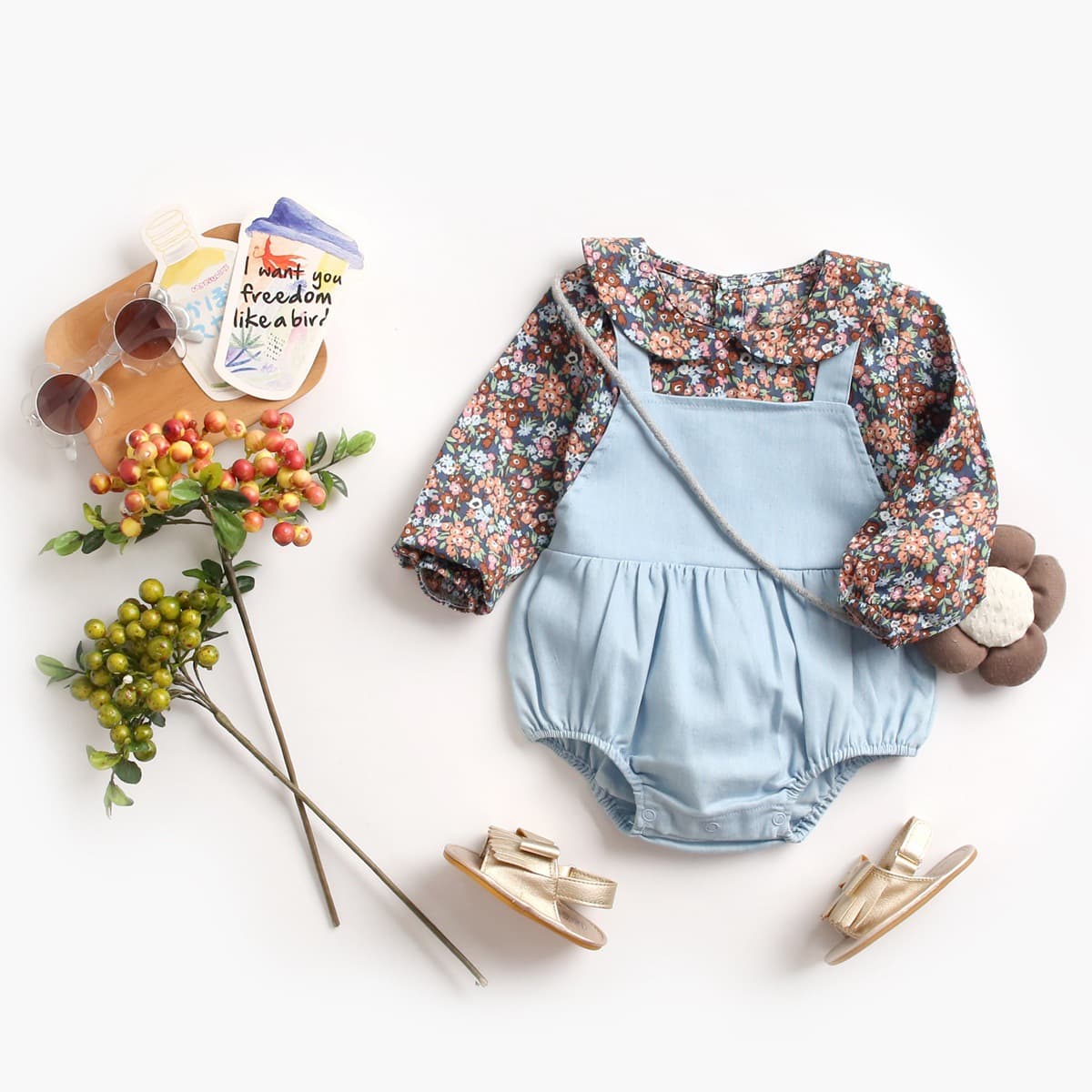 Baby jumpsuit spring and autumn baby clothes floral newborn long-sleeved romper Korean style children's romper infant and toddler
