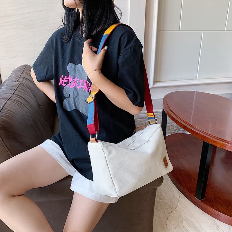 Canvas Bag for Women, Vintage and Simple Casual Bag, Age-Reducing Pillow Bag with Ribbon, Shoulder and Crossbody Bag