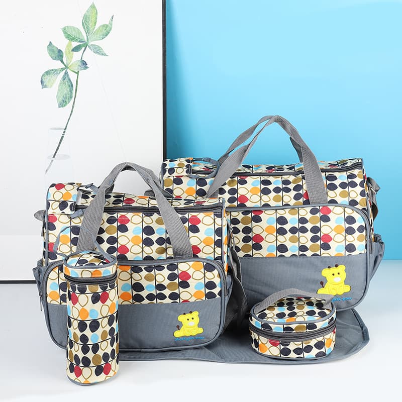 New multifunctional five-piece diaper bag set, maternity storage bag, large capacity mother and baby bag, available for wholesale.