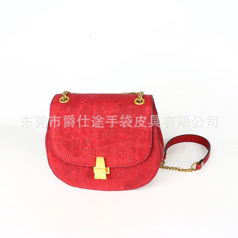 New simple cork chain bag, red eco-friendly genuine wood shoulder bag, creative lock crossbody bag