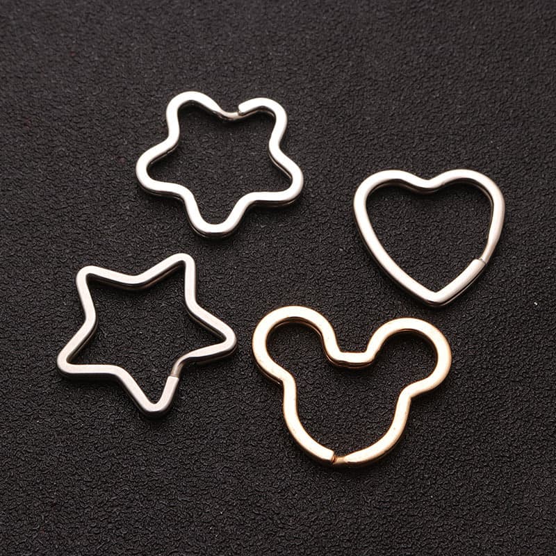 Factory Supply Key Ring Heart-Shaped Iron Special-Shaped Key Ring Five-Pointed Star Flat Ring Stainless Steel Jewelry Accessories Keychain