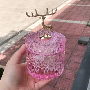 Simple European American Gold Deer Head Decorative Storage Jar Embossed Crystal Glass Cotton Swab Toothpick Jar Candy Jar