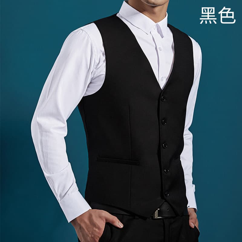 New autumn/winter men's business suit vest, slim fit, black, British style, versatile.