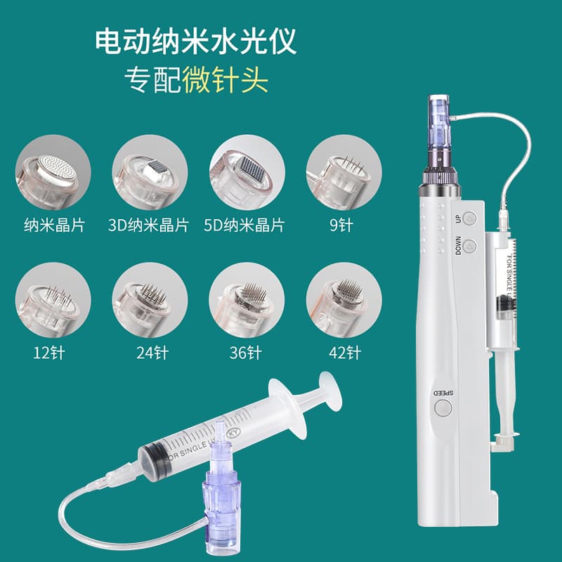 Miniature hydrotherapy electric microneedle tip, handheld electric nano-microcrystalline tip, spiral opening for dissolving pigmentation.