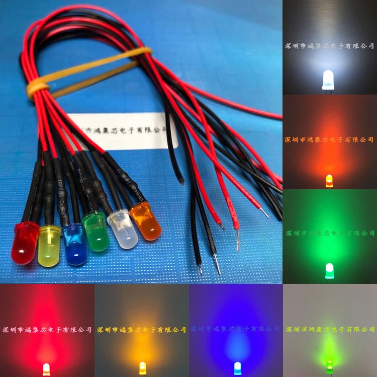 10 3V6V12V24V wired 5mm red-haired, red-green, green-colored color direct plug-in LED lamp beads light-emitting diodes