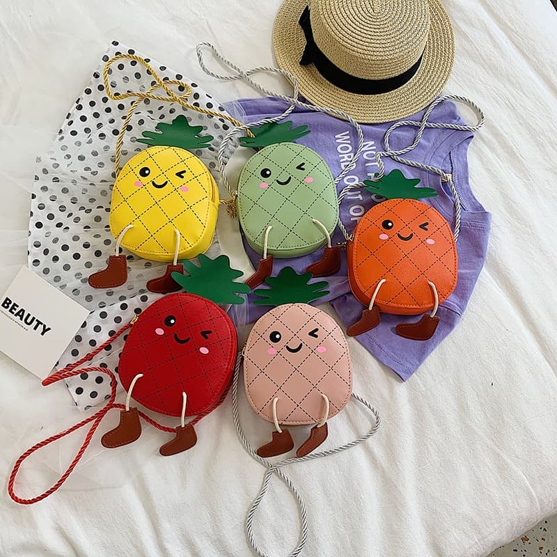 New cute pineapple children's bag, little girl crossbody bag, fashionable cartoon shoulder bag, baby accessory coin purse