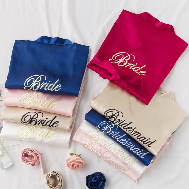 Morning Robe Bridesmaid Ice Silk Bathrobe Women Makeup Spring Summer Bride Nightgown Simulated Silk Pajama Set Wholesale