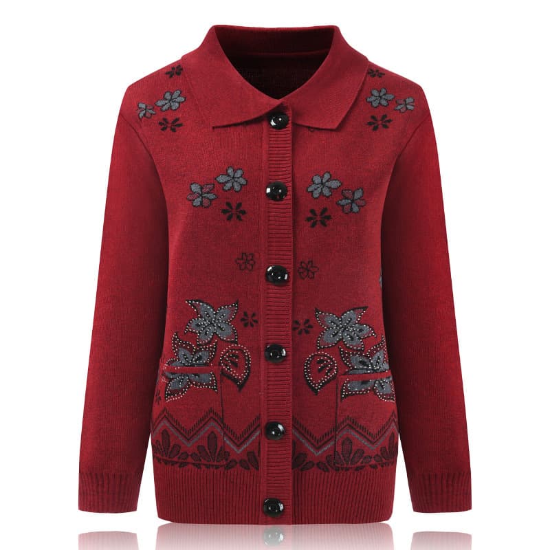 Fashionable Thin Cardigan for Mothers, Open-Front Top for 60-70 Year Old Elderly Women, Autumn/Winter Knitted Base Layer