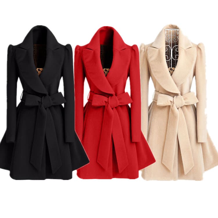 Cross-border women's woolen coat waisted slim woolen coat cross-border wish woolen windbreaker wholesale