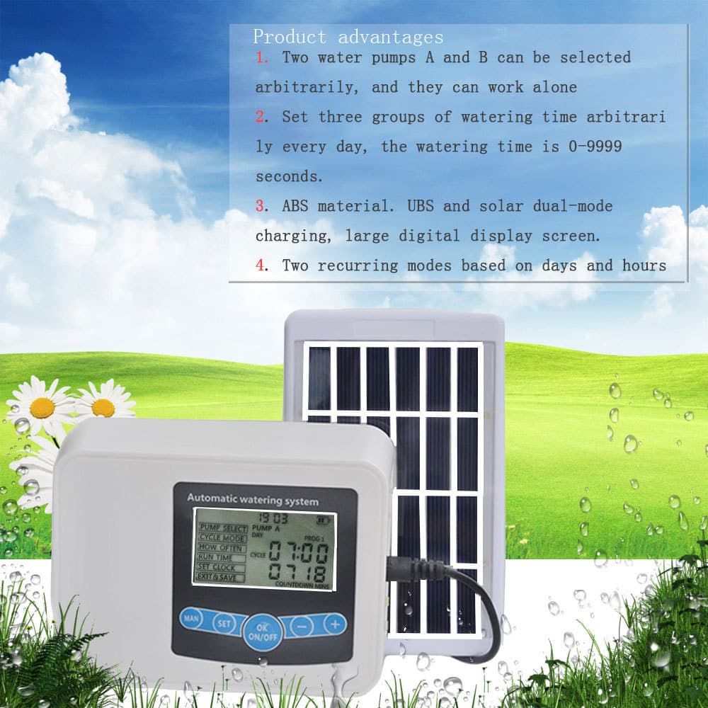 Solar Dual Pump Watering Timer for Balcony Flower Pots, Smart Irrigation Device, Gardening Product Wholesale