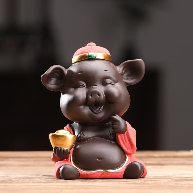 Five Blessings Pig Tea Pet Ornament, Cultivable Premium Creative Home Decor, Innovative Tea Table Tray Tea Set Accessories