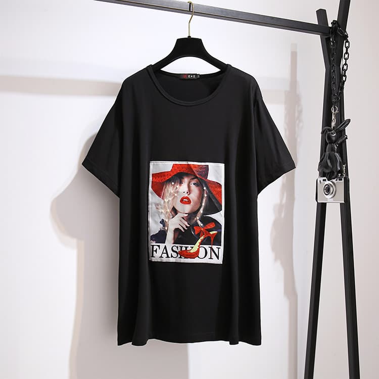 2020 New loose fat mm fashion head pattern short sleeve big bust women's summer round neck T-shirt a generation of hair