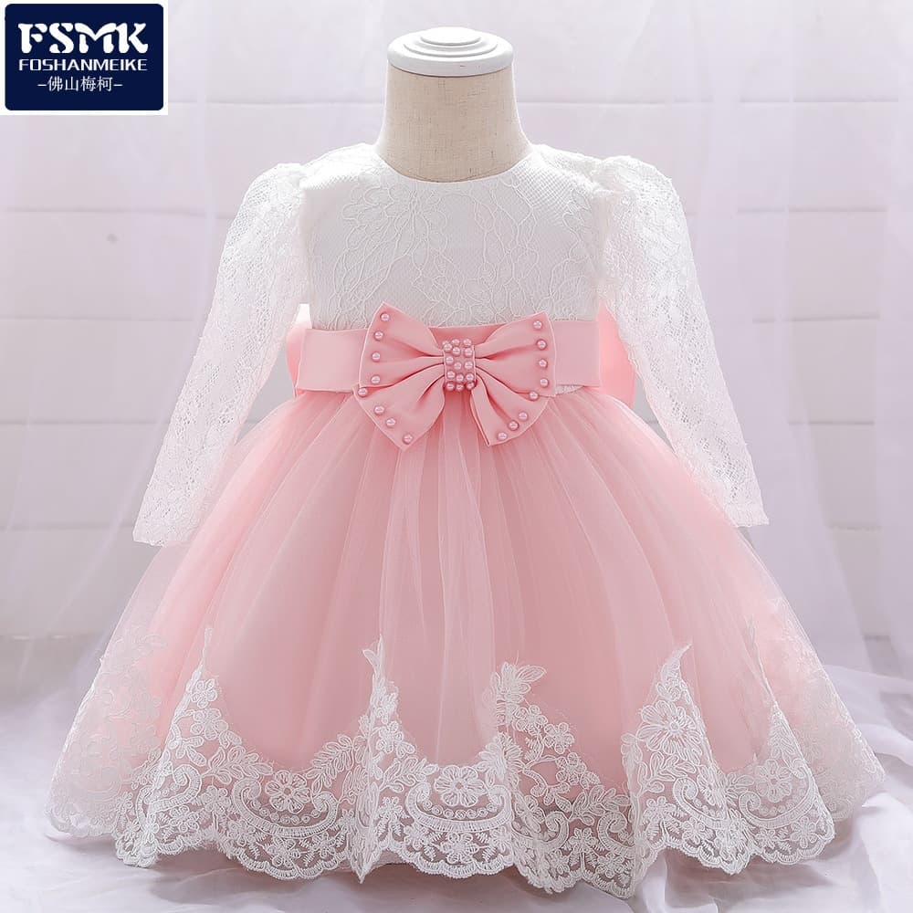 Kids Dress 2026 New Children's Dress with Bow Princess Dress for Girls First Birthday Dress Baby